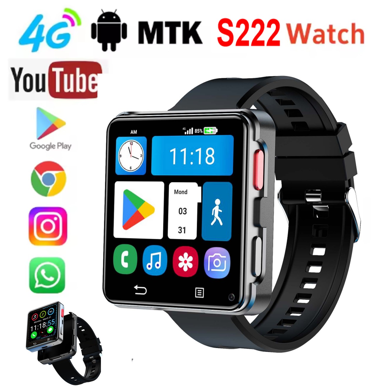Smartwatch Watches Smart - Reloj Inteligente S222 4G con Tarjeta