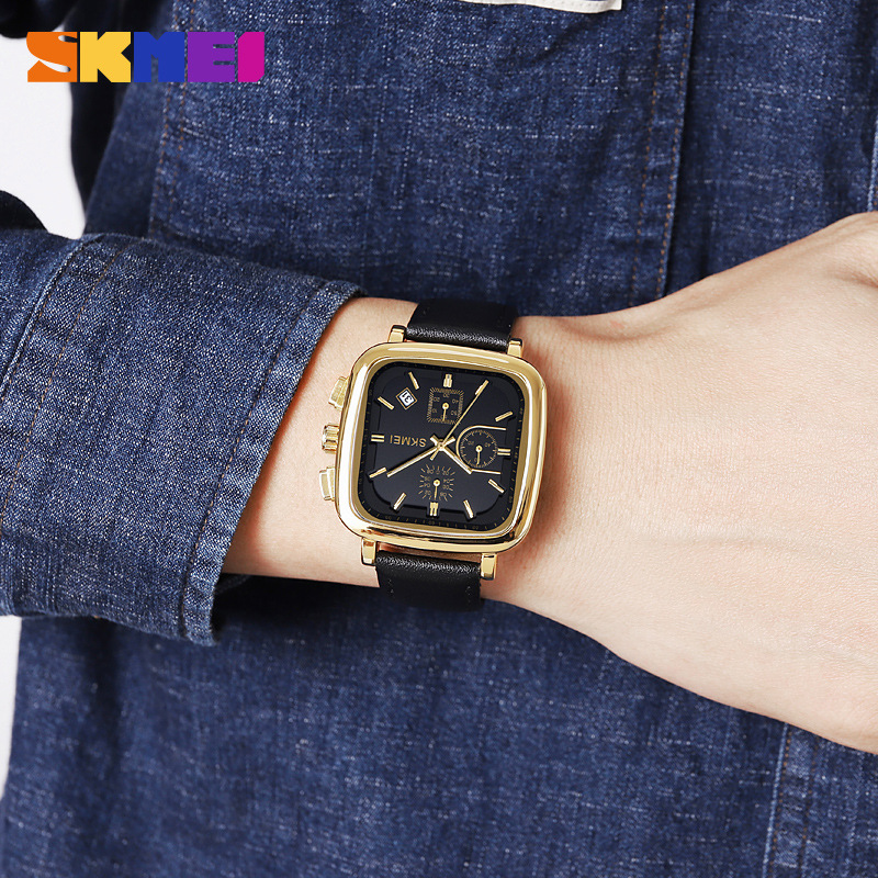 Reloj cuadrado para hombre, re - Leather Watch Strap reseña y precio