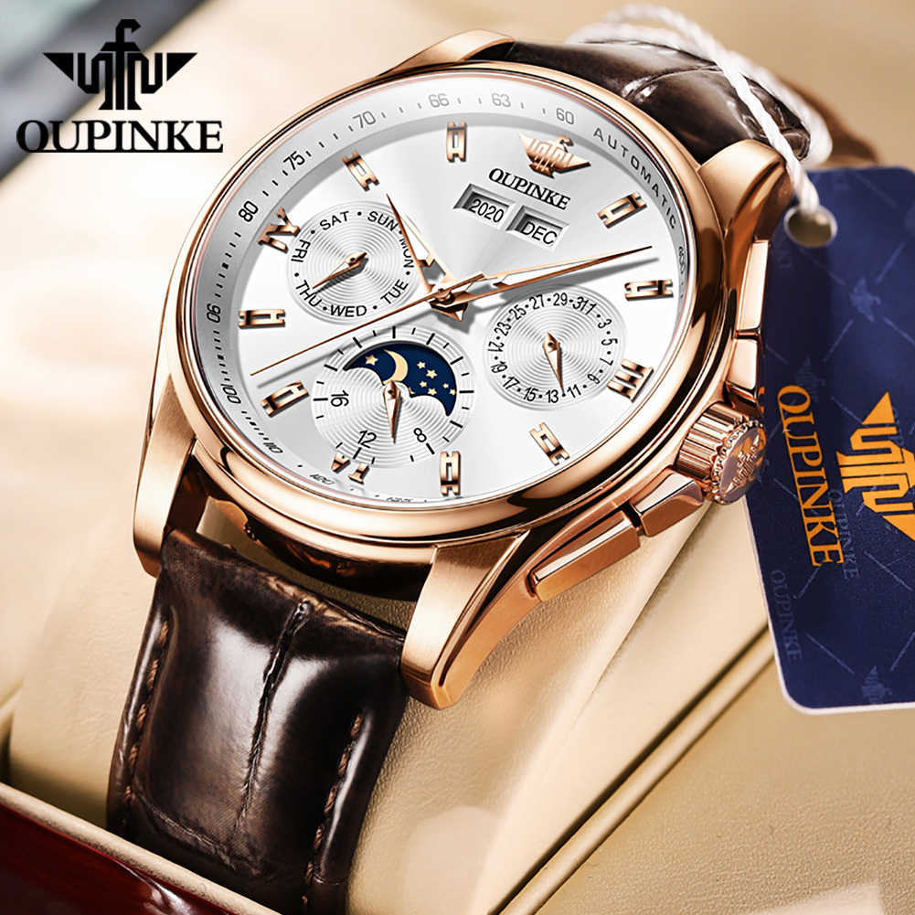 OUPINKE, relojes para hombre,  - Leather Watch Strap reseña y precio