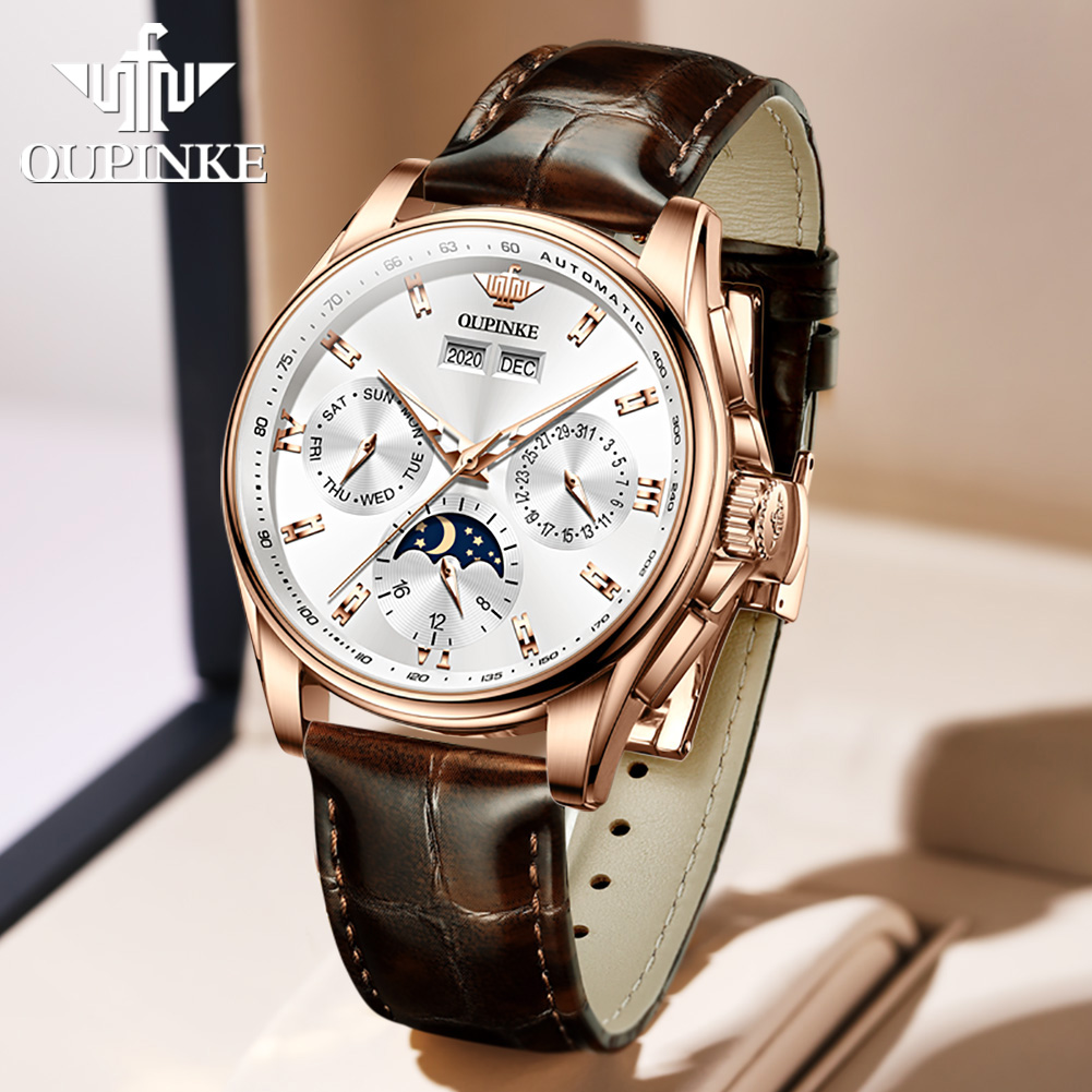OUPINKE, relojes para hombre,  - Leather Watch Strap reseña y precio